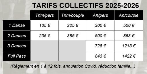Tarifs collectif 2026